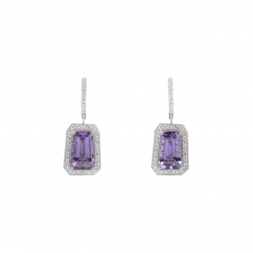 White Gold Diamond & Amethyst Drop Earrings